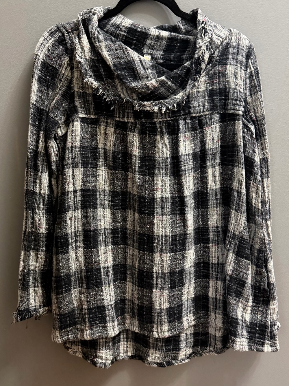 Free People Black and White Plaid Cowl Neck Tunic